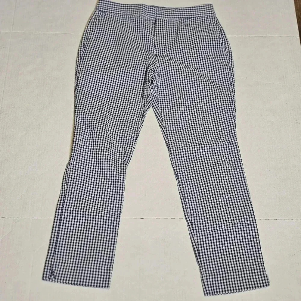 Zara Blue/ White Gingham Straight Leg Pants W Pockets Sz‎ 2